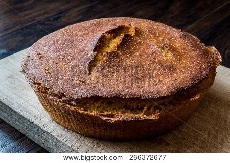 Turkish Cornbread / Misir Ekmegi On Wooden Surface.