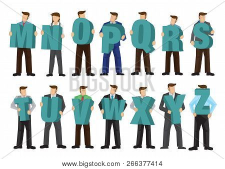 Vector Illustration Of A Modern 3d Font And Alphabet From M To Z Carried By Business People.