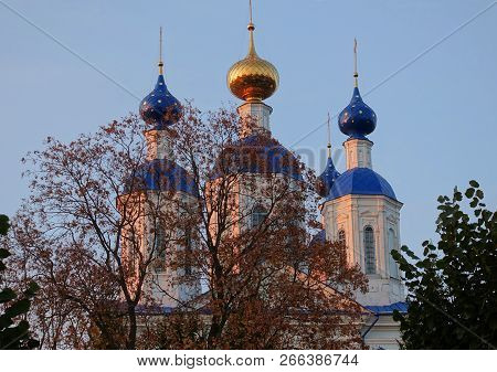 Kazan Cathedral, Lit By The Setting Sun In Tambov, Russia.