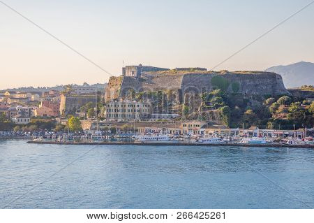 Corfu, Greece - 16.10.2018: Neo Frourio, The Town Of Corfu Seen From The Sea Corfu, Ionian Islands I