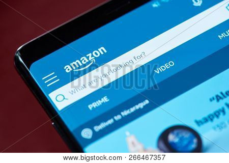 New York, Usa - November 1, 2018: Amazon Search Menu On Smartphone Screen Close Up View