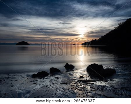 Sunset In Bowman Bay, Deception Pass State Park - Wa, Usa
