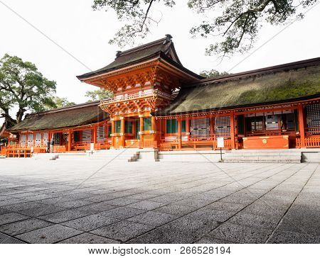 Usa, Japan - October 29, 2016: Courtyard And Main Buildings Of Usa Jingu Shrine In Oita Prefecture