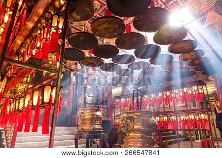 Sheung Wan, Hong Kong 08 May 2017:-Man Mo Temple in Hong Kong