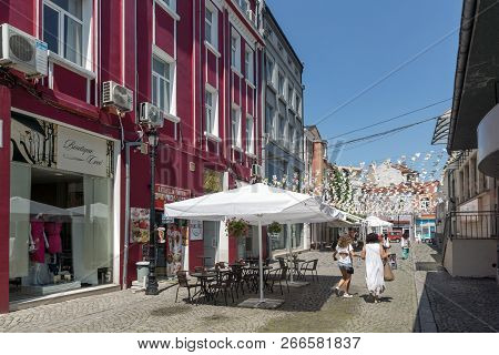 Kapana, Plovdiv, Bulgaria - July 5, 2018:  Street And Houses In District Kapana, City Of Plovdiv, Bu