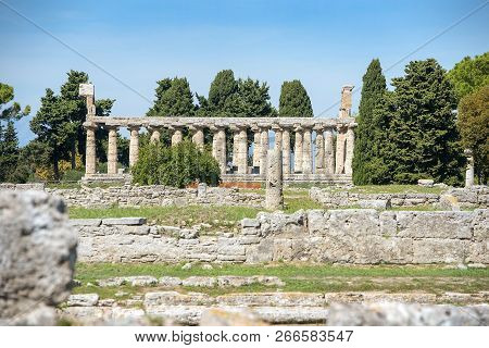 Ancient Greek Archeological Sites  In Poseidonia (paestum), Campania, Southern Italy
