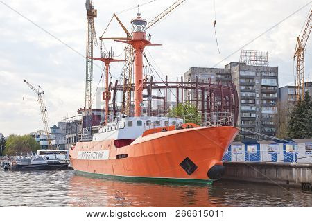 Kaliningrad, Russia - April 30.2018: Irbensky Floating Beacon, A Ship Of Special Design, Equipped Wi