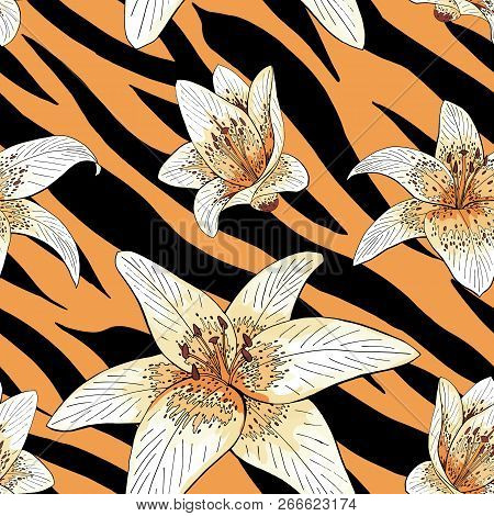 Lily Tiger Type On Tiger Skin Pattern Seamless