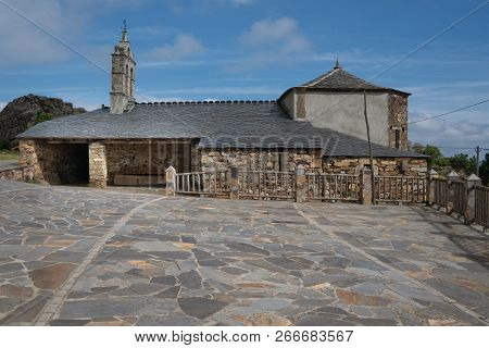 Old Church Santa Maria Magdalena In Sunlight With Blue Sky, Penafonte, Camino De Santiago Close To G