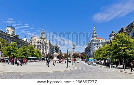 Porto, Portugal - June 20, 2013: Liberty Square (praca Da Liberdade) In Porto City, Portugal. Equest