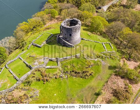 Aerial Of Dolbadarn Castle At Llanberis In Snowdonia National Park In Wales