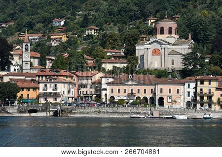 View Of Laveno Mombello On Lake Maggiore In Province Of Varese, Italy