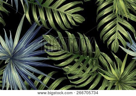 Green Red Exotic Pattern. Monstera Leaves And Hibiscus Flowers In Summer Print.  Hawaiian T-shirt An