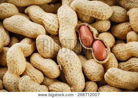 Peeled Peanut On Well Peanuts. Peanuts, For Background Or Textures.