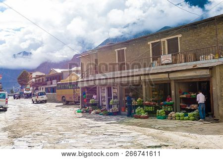 Street View And Architecture In The Town Of Jomsom, Mustang, Nepal