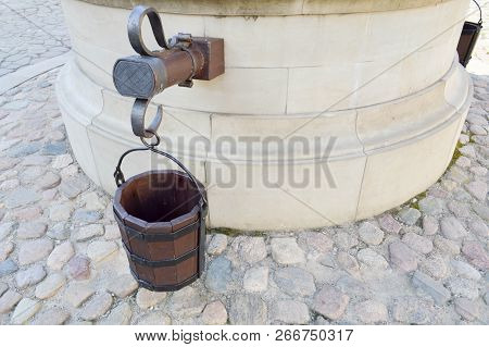Largewa Round Old Ancient Stone Well With Buckets For Ter.