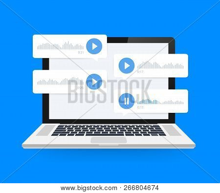 Audio Message, Voice Message On Laptop Screen. Vector Stock Illustration.