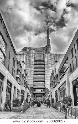 Milan - March 30: Modern Buildings In Via Vincenzo Capelli, Pedestrian Street Connecting Corso Como 