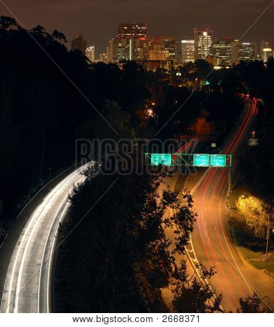 Downtown San Diego And Hw163 At Night
