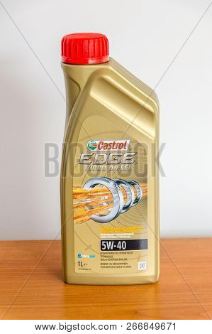 Pruszcz Gdanski, Poland - November 1, 2018: Castrol Edge Turbo Diesel 5w40 Motor Oil.