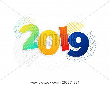 Funky Memphis Style 2019 New Year Background Vector Illustration
