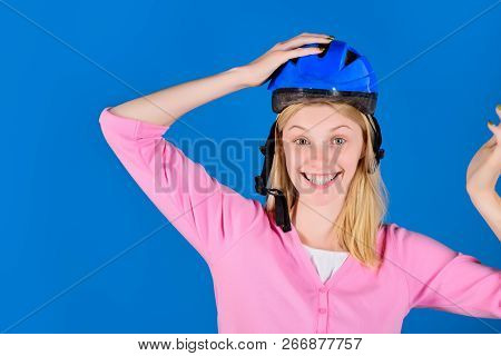 Cycling Woman In Biking Protective Helmet Ready For Workout. Sporty Lifestyle And Recreation Concept