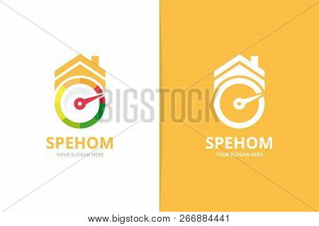 Vector Speedometer And Real Estate Logo Combination. Tachometer And House Symbol Or Icon. Unique Spe
