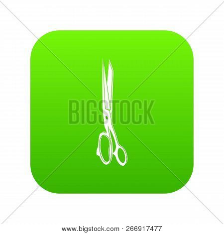 Big Medical Scissors Icon Green Vector Isolated On White Background