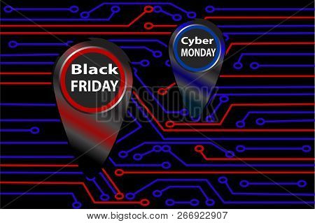 Circuit Board, Black Friday And Cyber Monday Banner, Poster Layout Design Template Vector Illustrati