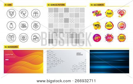 Seamless Pattern. Shopping Mall Banners. Set Of Bell, Sale And Online Shopping Icons. Special Offer,