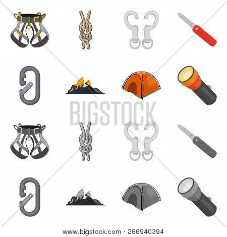 Vector Design Of Mountaineering And Peak Icon. Set Of Mountaineering And Camp Vector Icon For Stock.