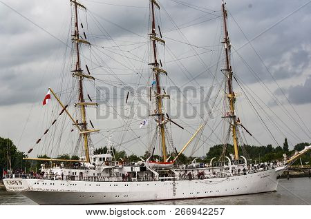 Rouen, France - July Circa, 2016. End Of The Armada In Rouen, Boats Galleon Ships On The River Seine