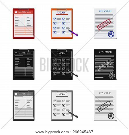 Vector Illustration Of Form And Document Symbol. Set Of Form And Mark Stock Vector Illustration.
