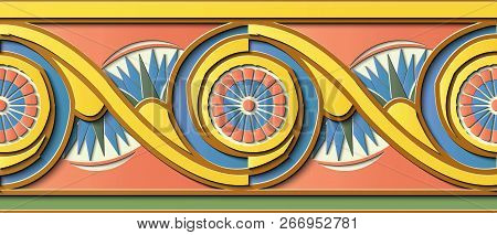 Seamless Relief Sculpture Decoration Retro Pattern Sprial Curve Round Cross Flower Leaf Frame Line. 