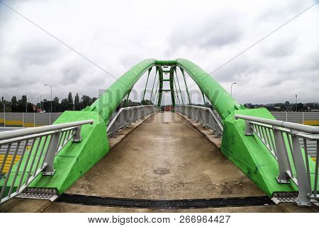 Elevated Pedestrian Crossing From The Inside. Safe Passage Across The Road
