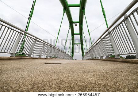 Elevated Pedestrian Crossing From The Inside. Safe Passage Across The Road