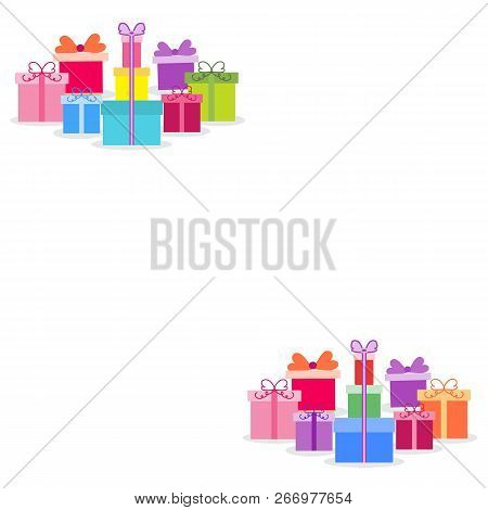 Gift Boxes. Presents. Happy New Year 2019 And Christmas Vector Illustration. Birthday, Mothers Day. 