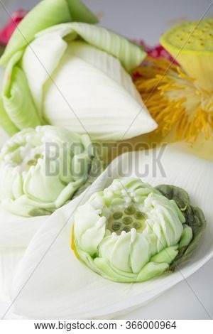 Alua Desser Thai Traditional Sweet Dessert. Mold A Lotus Flower In Shape.