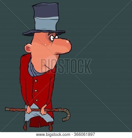 Cartoon Man In A Tailcoat And Hat With Cane In His Hands