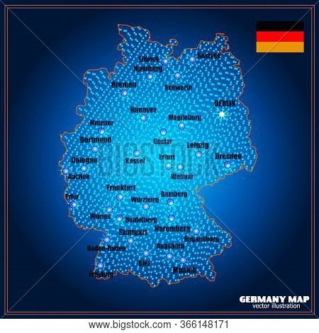 Map Of Germany. Bright Illustration With Colorful Germania Map. Germany Map With Cities. Illustratio