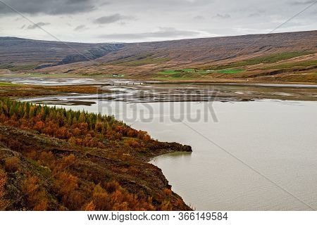 Panoramic View Of The Lagarfljot River In Eastside Of Iceland