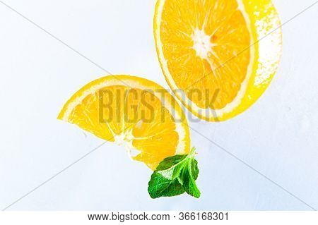 Lemon And Mint On A Light Background Top View