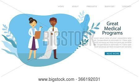 Medical Programs In Hospital Or Clinic, Doctors Male And Female Medicine Workers Physicians Website 