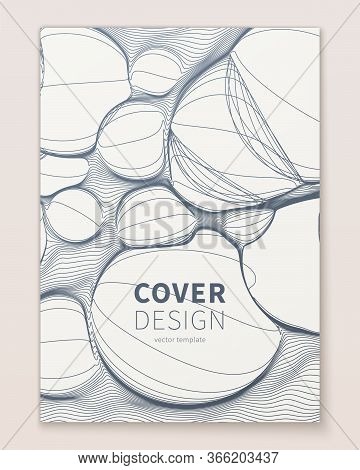 Minimal Ultra Thin Line Bubble Fluid Geometry Covers Design. Geometric Minimalistic Fractal Foam. Co