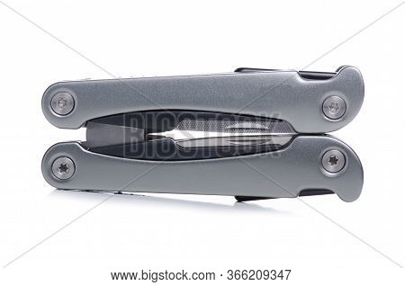 Multitool Multi Function Tool Hovers On White Background Isolation