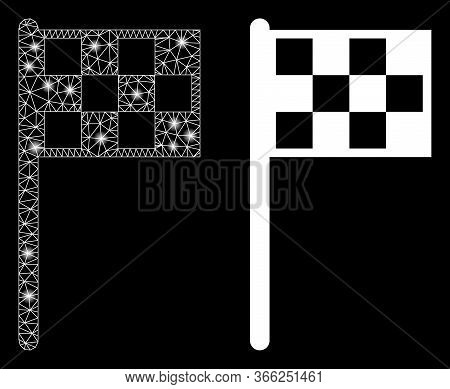 Bright Mesh Final Flag With Glow Effect. Abstract Illuminated Model Based On Final Flag Icon. Shiny 