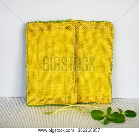 Reusable Zero Waste Washable Biodegradable Kitchen Dish Sponges, Close-up View