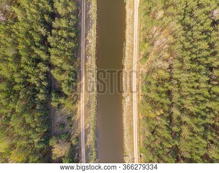 The Water Channel In Belarus, Minsk Region. Drone Aerial Shot