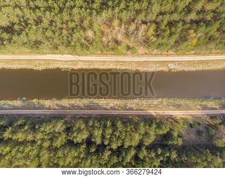 The Water Channel In Belarus, Minsk Region. Drone Aerial Shot
