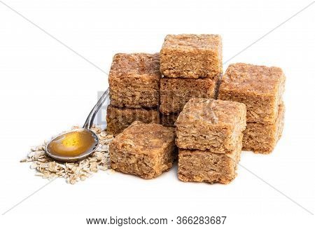 Mini  Oat And Syrup Flapjack Slices Isolated On White